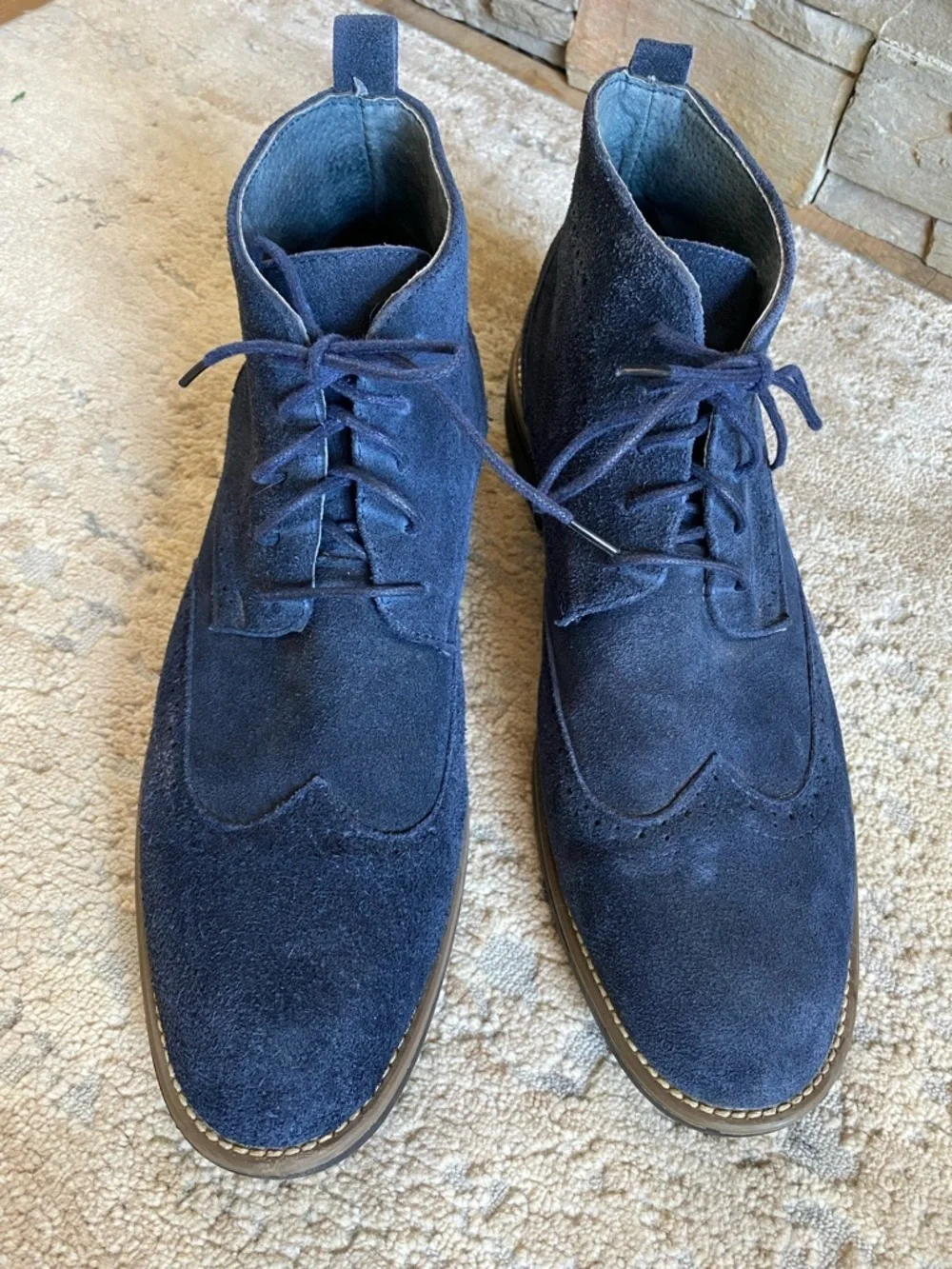 Bruno Marc Navy Blue Suede Leather Lace-Up Chukka Boots Wing Tip Brogue Ankle:11